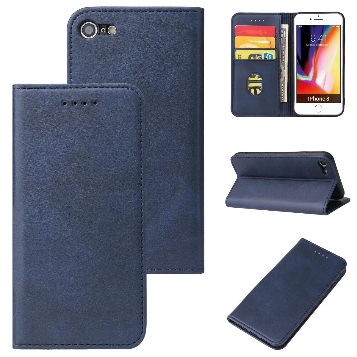 Flip-style phone holster in black leather and TPU for Apple iPhone, business solid colour case