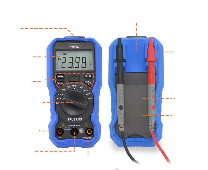 Handheld digital multimeter with NCV voltage sensing and temperature measurement function