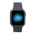 Apple Watch 4 in a slim black leather protective case showing front and side views.
