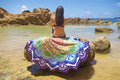 Round 150cm printed tassel yoga mat and beach towel in retro ethnic design with colour options