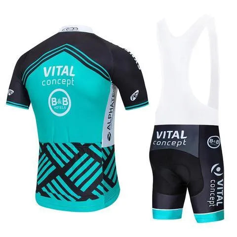 Vital Sports men's black jersey shorts bib set with full zip top and elastic waist shorts