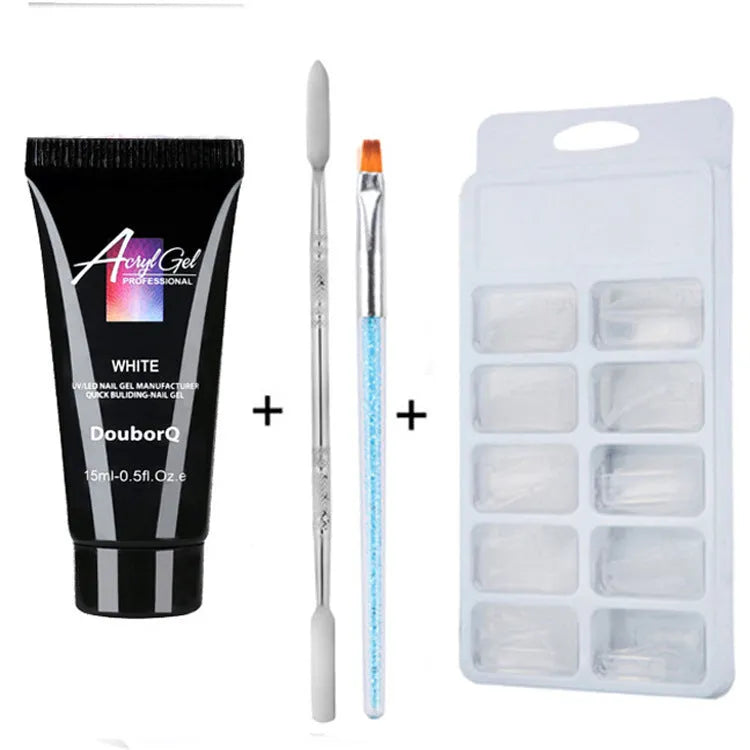 Clear nail polish art kit with resin gel, sponge, brush, and nail sticker for DIY manicure