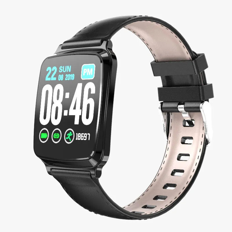M8 smart sports bracelet with zinc alloy body and TPU strap on a wrist, displaying heart rate data.