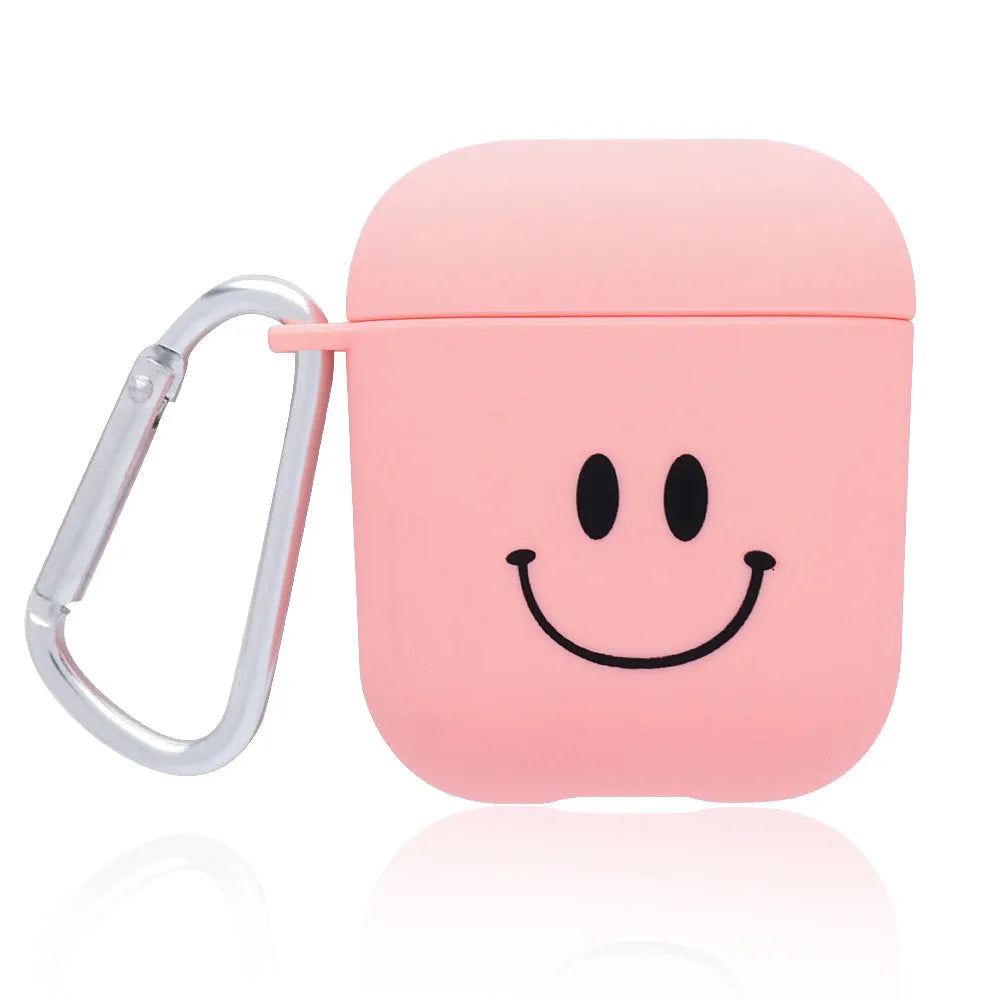 Apple AirPods earphone cover cases in PC plastic with decorative flower and smiley face designs