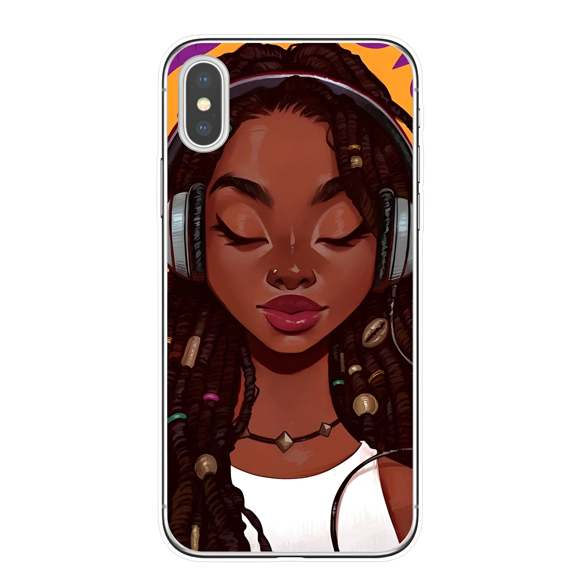 Hand drawn girl TPU phone case for iPhone with artistic design in multiple colour options