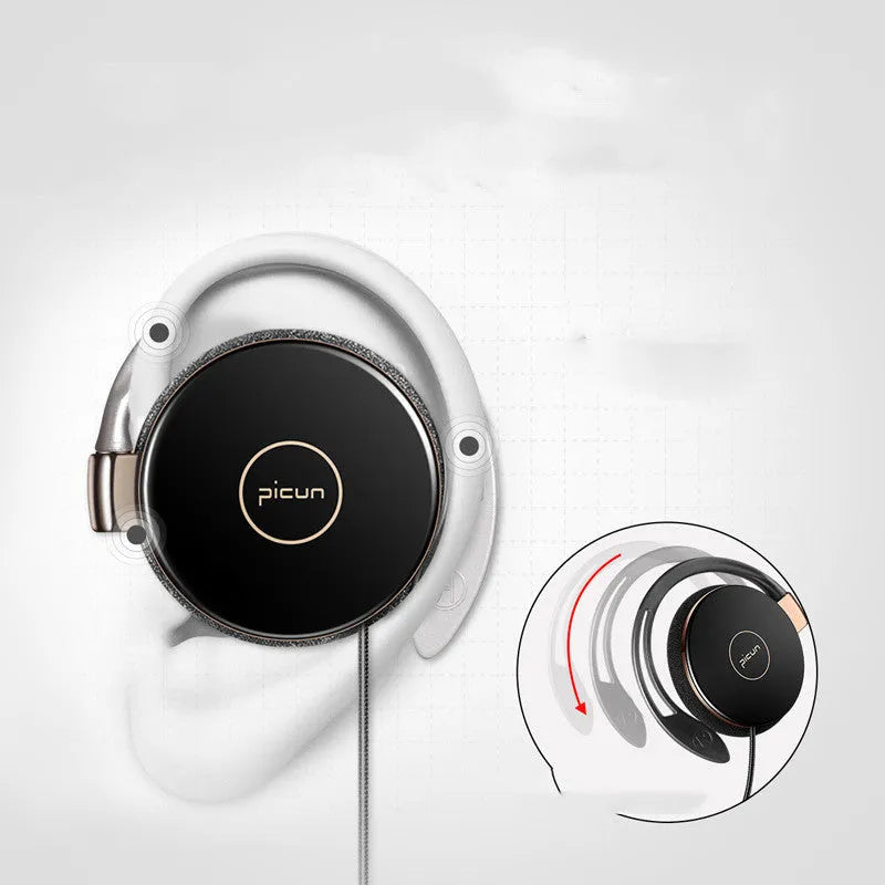 L1 wired sports earphone with 3.5mm plug, microphone, ear hanging design, and 1.25m conductor in black