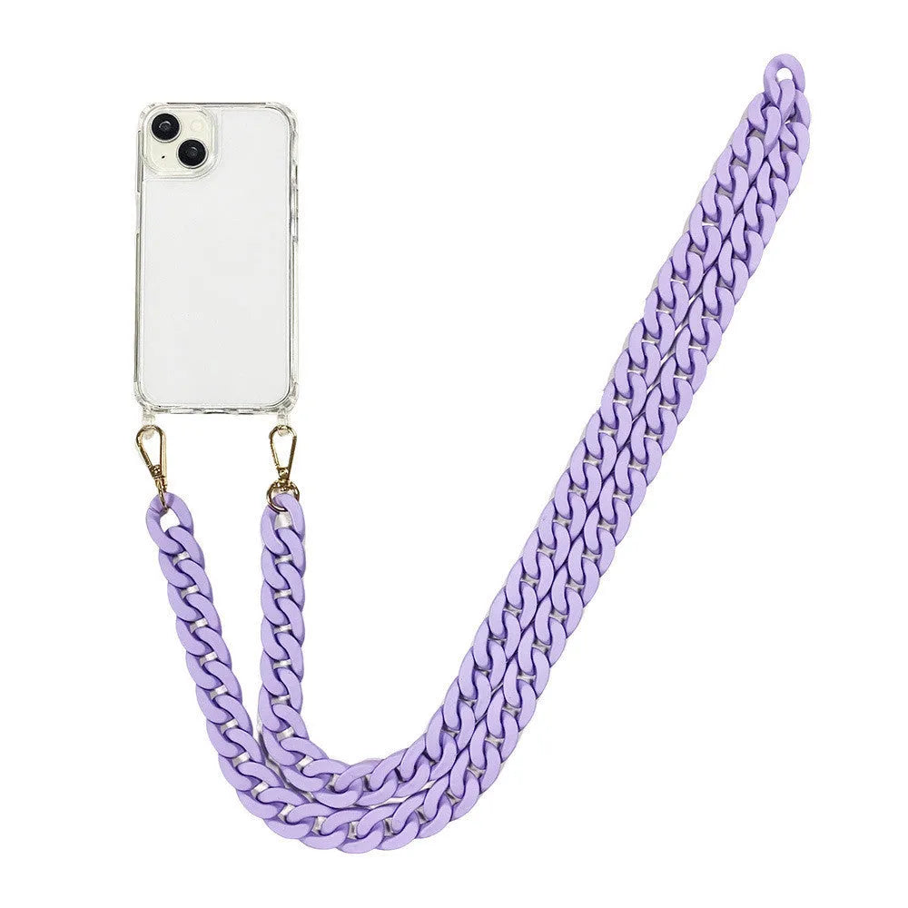 DIY frosted handle chain phone cover in liquid silicone for iPhone with shoulder sling, shockproof anti-fall protection
