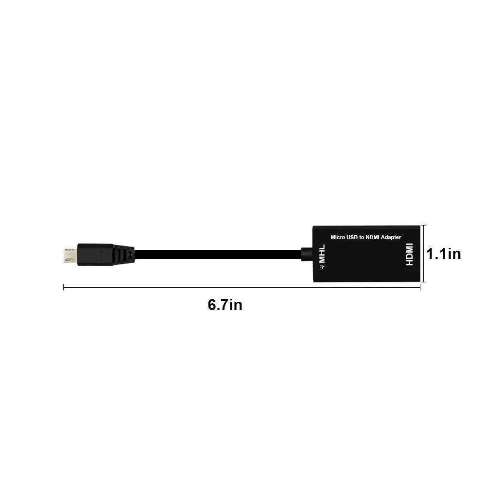 Black Micro USB to HDMI adapter with 5-pin male micro USB and HDMI female ports