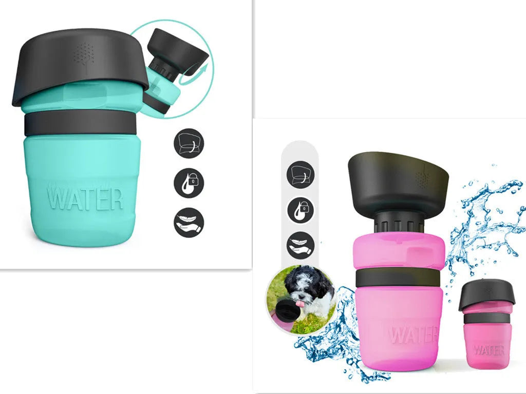 New improved creative silicone pet water bottle 520ml in sky blue with squeeze cap for dogs