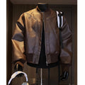 Men's black PU leather jacket with egg white finish and litchi pattern texture, extended length tight fit