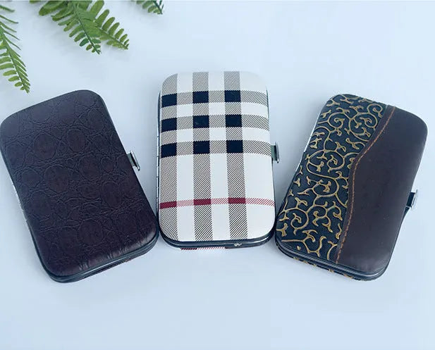 9-piece stainless steel nail clipper set in compact case, approx 10cm by 8cm by 2cm, random colour