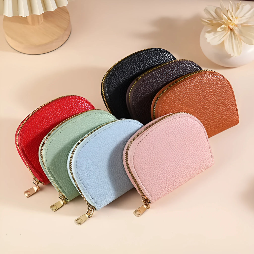 Ladies fashion shell card holder storage bag in PU leather, solid colour, unisex design