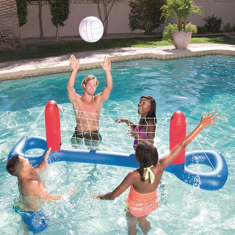Inflatable 2 in 1 floating pool basketball hoop and ring toss game set for kids and adults, made from PVC