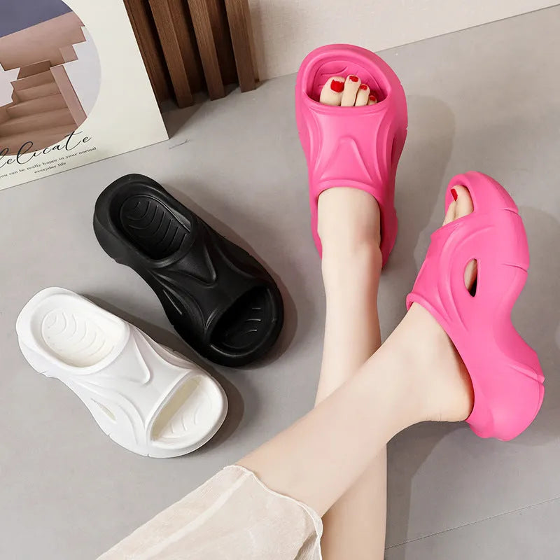 Women's thick-soled EVA slippers in white, black, and rose red colours