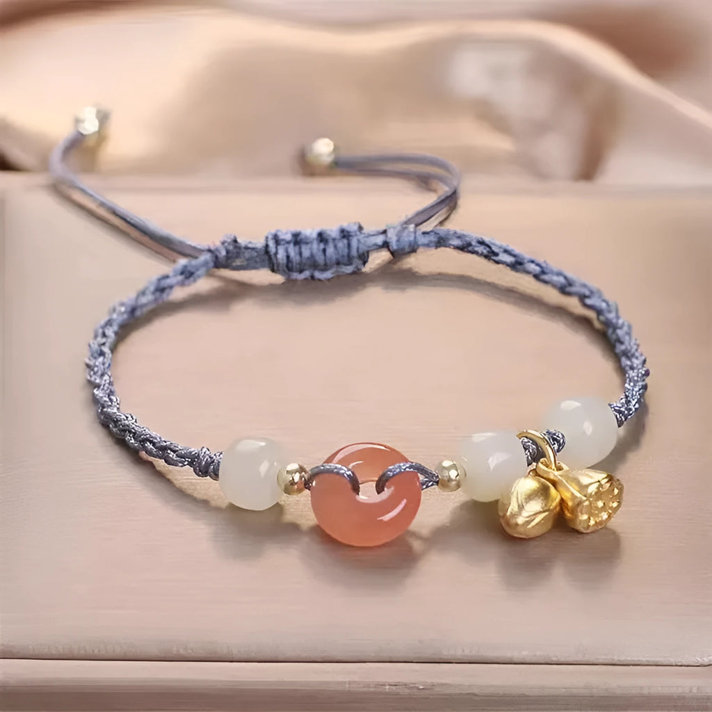 Hetian jade women's bracelet with peace buckle and coloured carrying strap