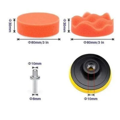 Set of seven 3 inch flat wave car polishing sponge wheels for paint correction and waxing