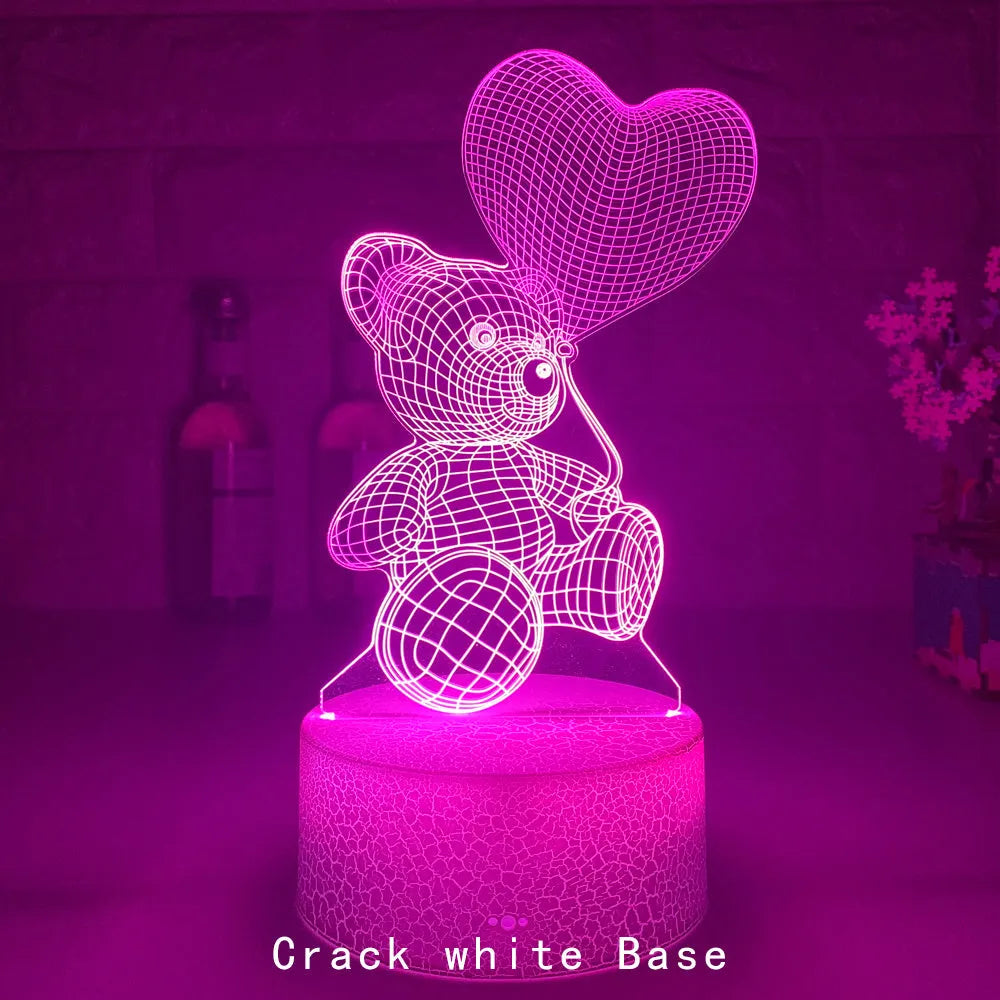 3D teddy bear LED night light with acrylic panel, USB or battery power, touch and remote control, 16 colours