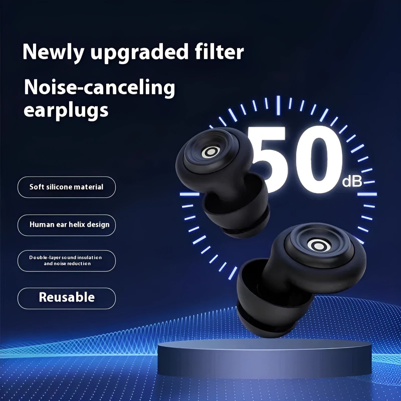Set of noise reduction earplugs for sleep with storage bag in dark night black and creamy-white