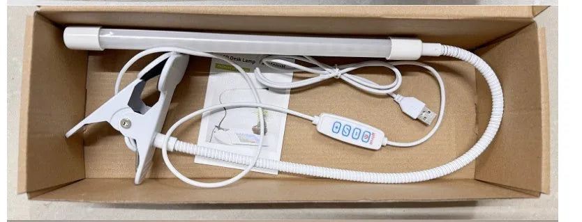 Black and white USB-powered LED desk lamp with 26cm length and eye protection design