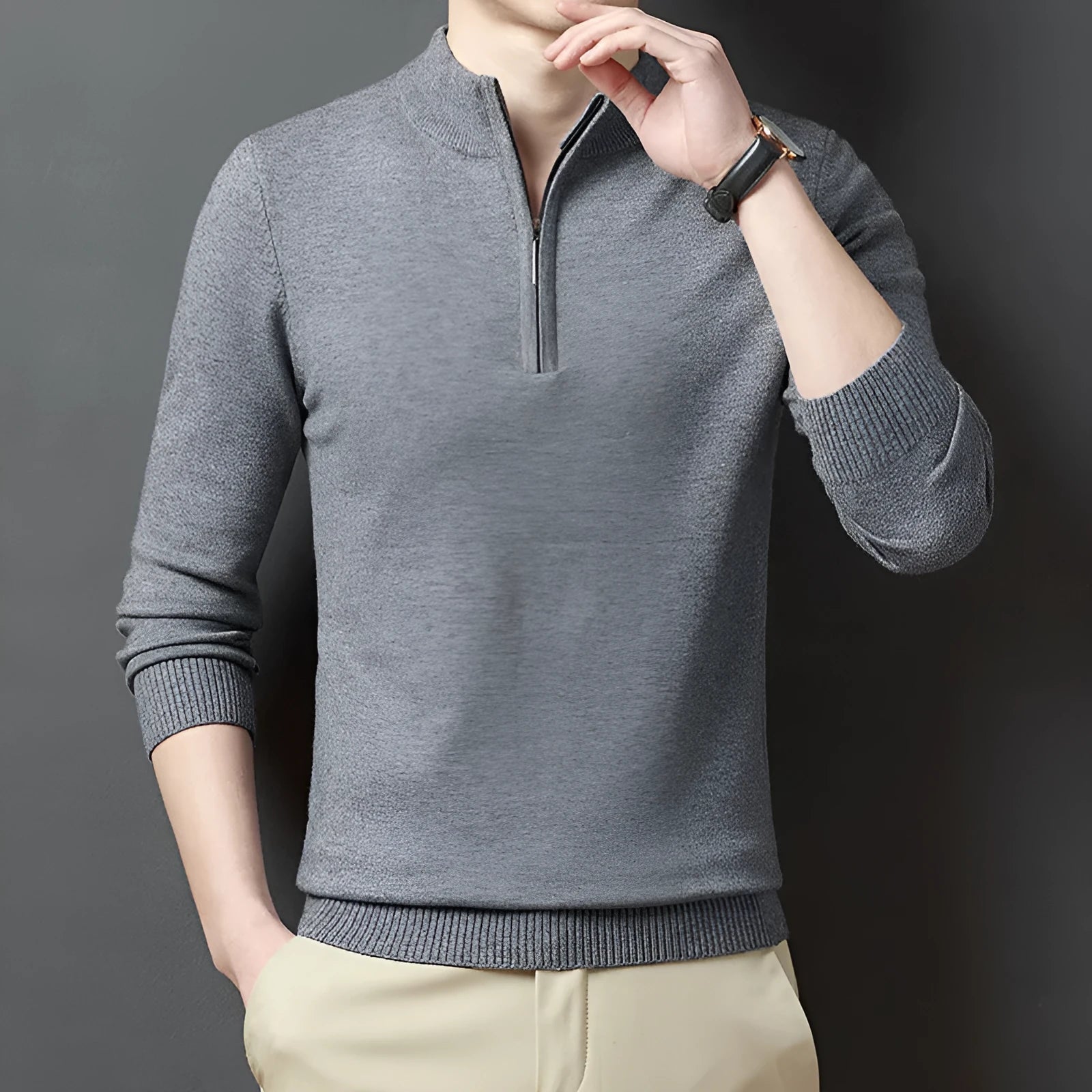 Men's zipper casual bottoming sweater in loose fit, long sleeves, seven colour options
