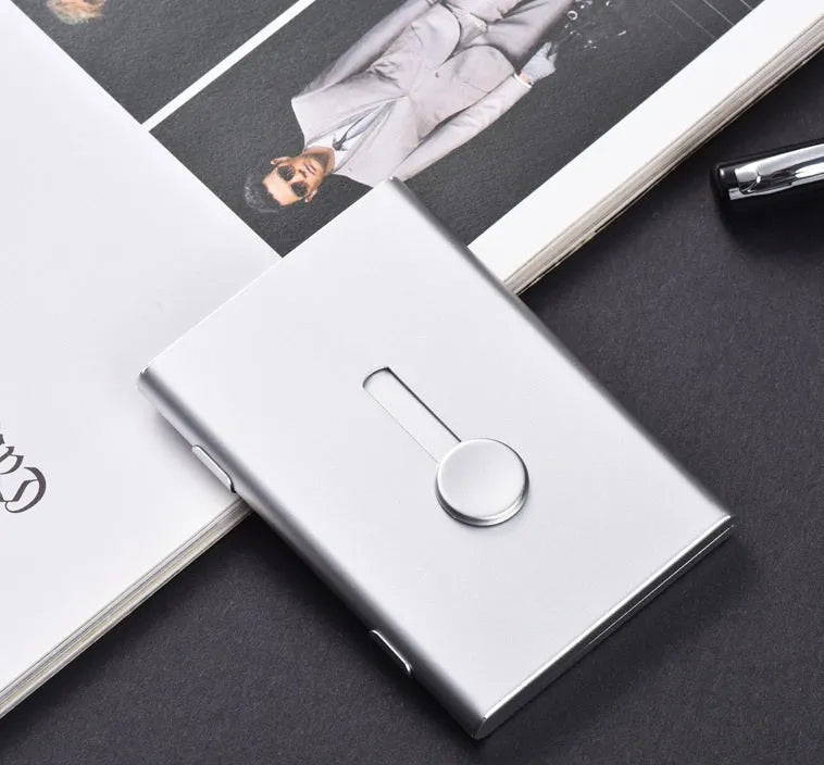 Aluminium hand push card case with 6-layer storage and RFID protection