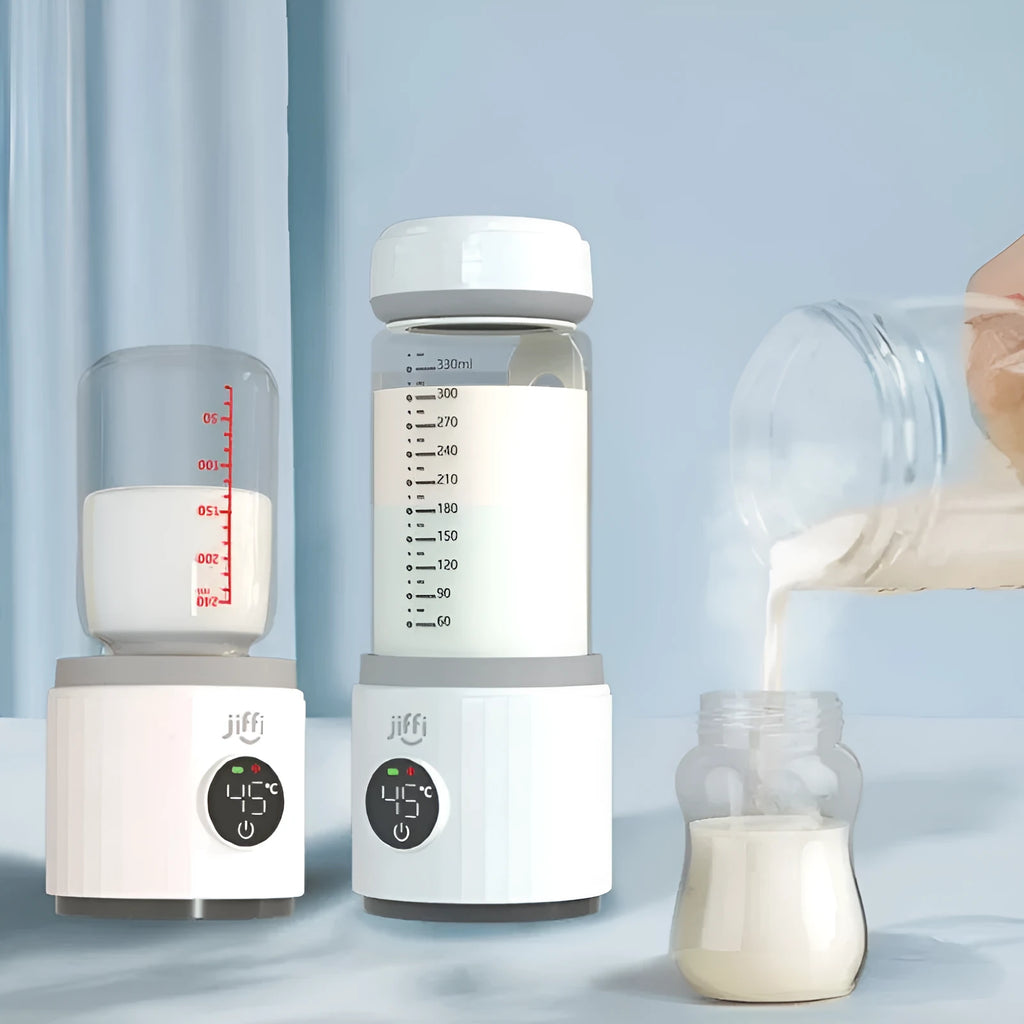 Wireless portable milk warmer in white with 350ml capacity and 316L stainless steel inner container