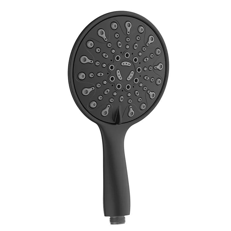Six-function handheld shower head with electroplated finish and 6-inch diameter.