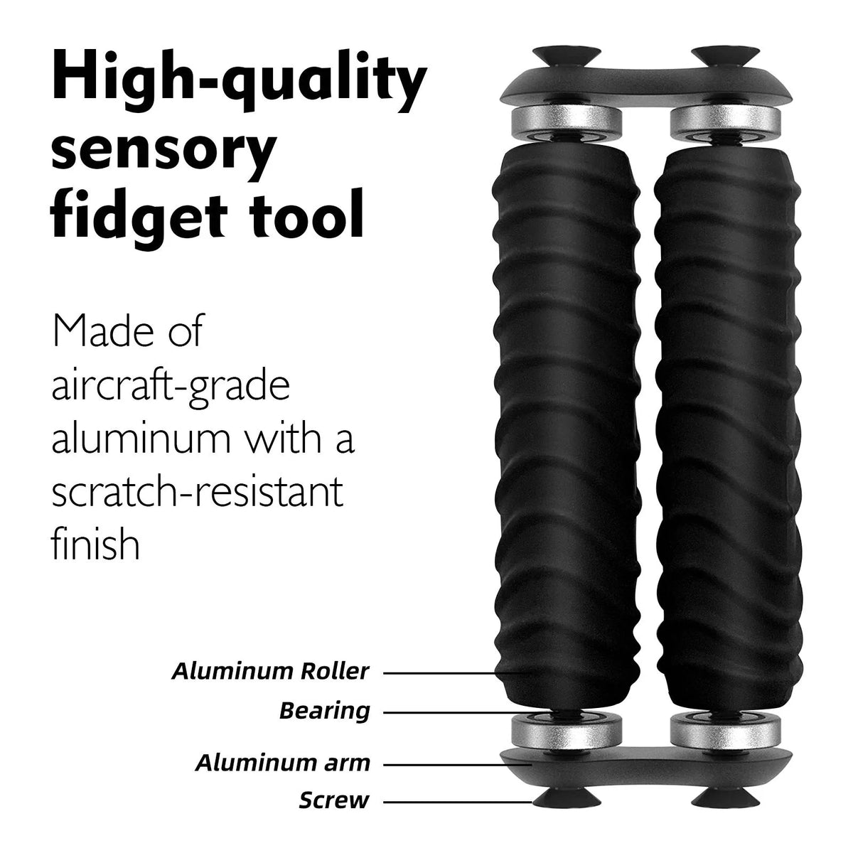 Black silicone decompression roller palm massage toy with Common, Stripe or Wave texture option