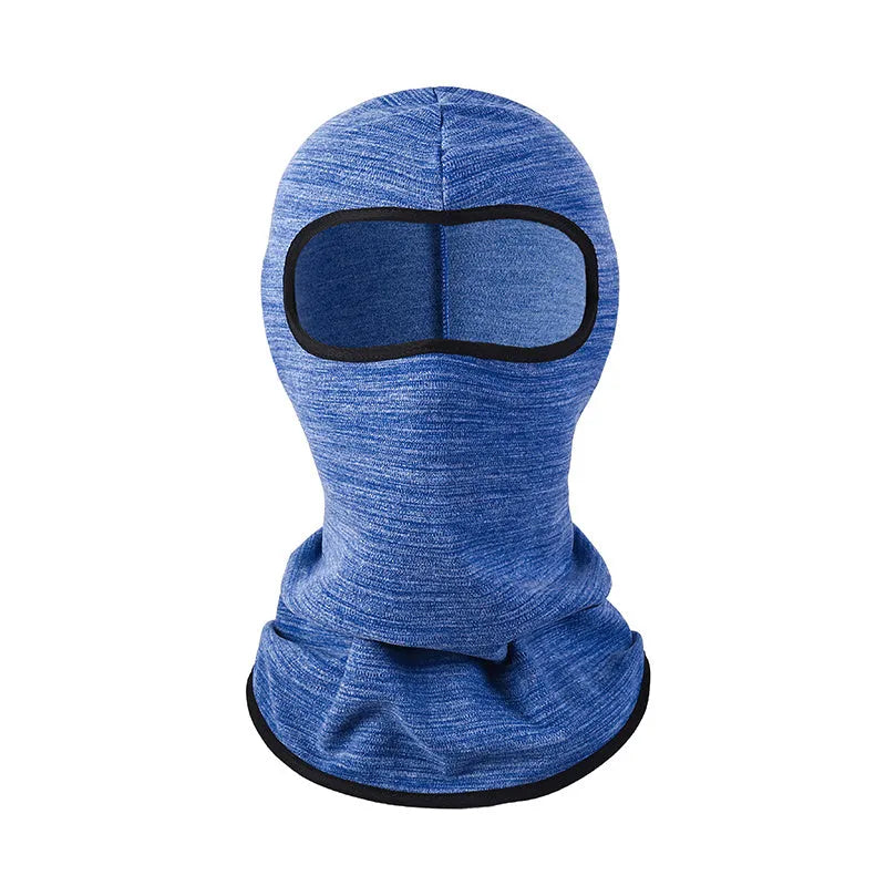 A unisex patterned cotton motorcycle balaclava and matching glove set laid flat, showing the dome cap design for wind protection.