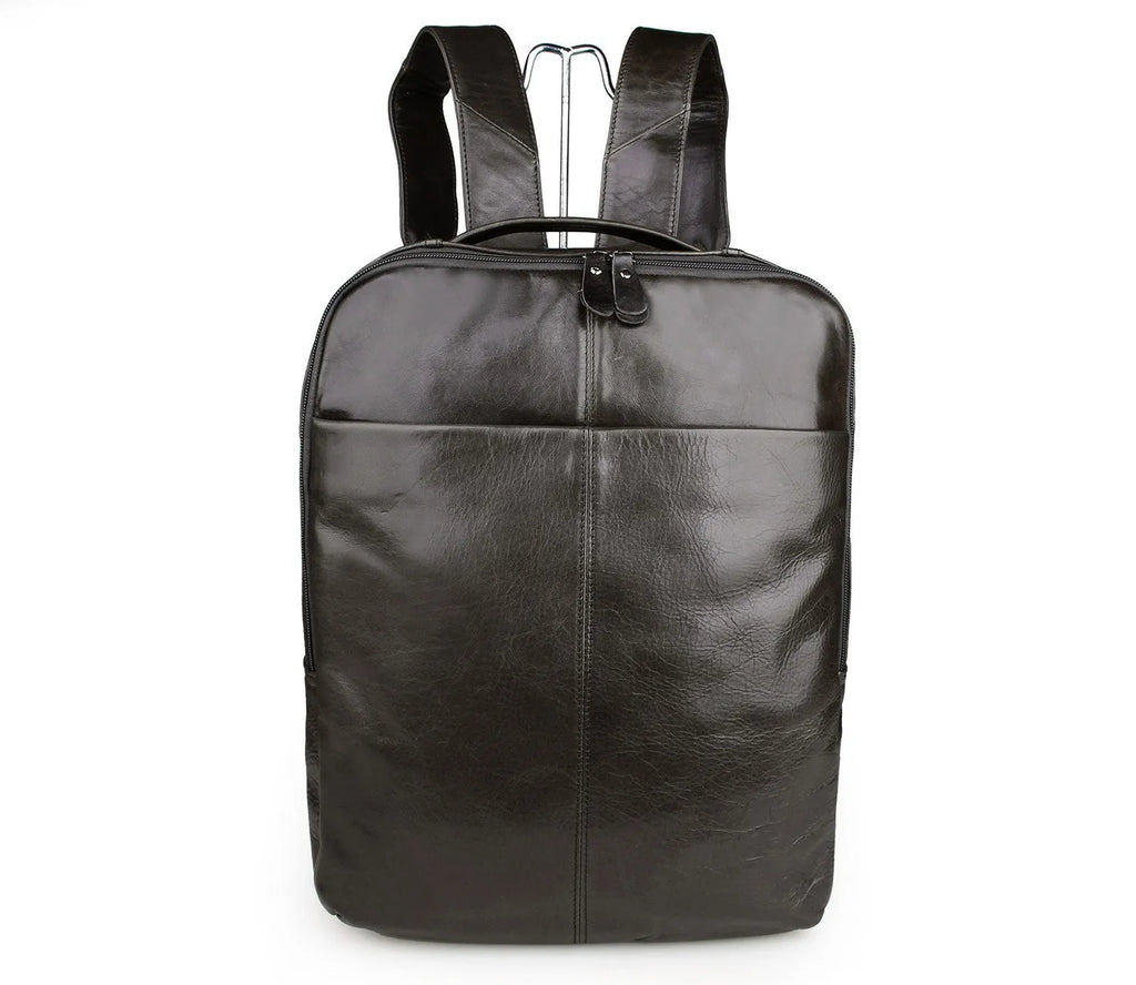 Top layer leather computer backpack for 15 inch laptop, 29cm x 11.5cm x 38cm, in brown or grey