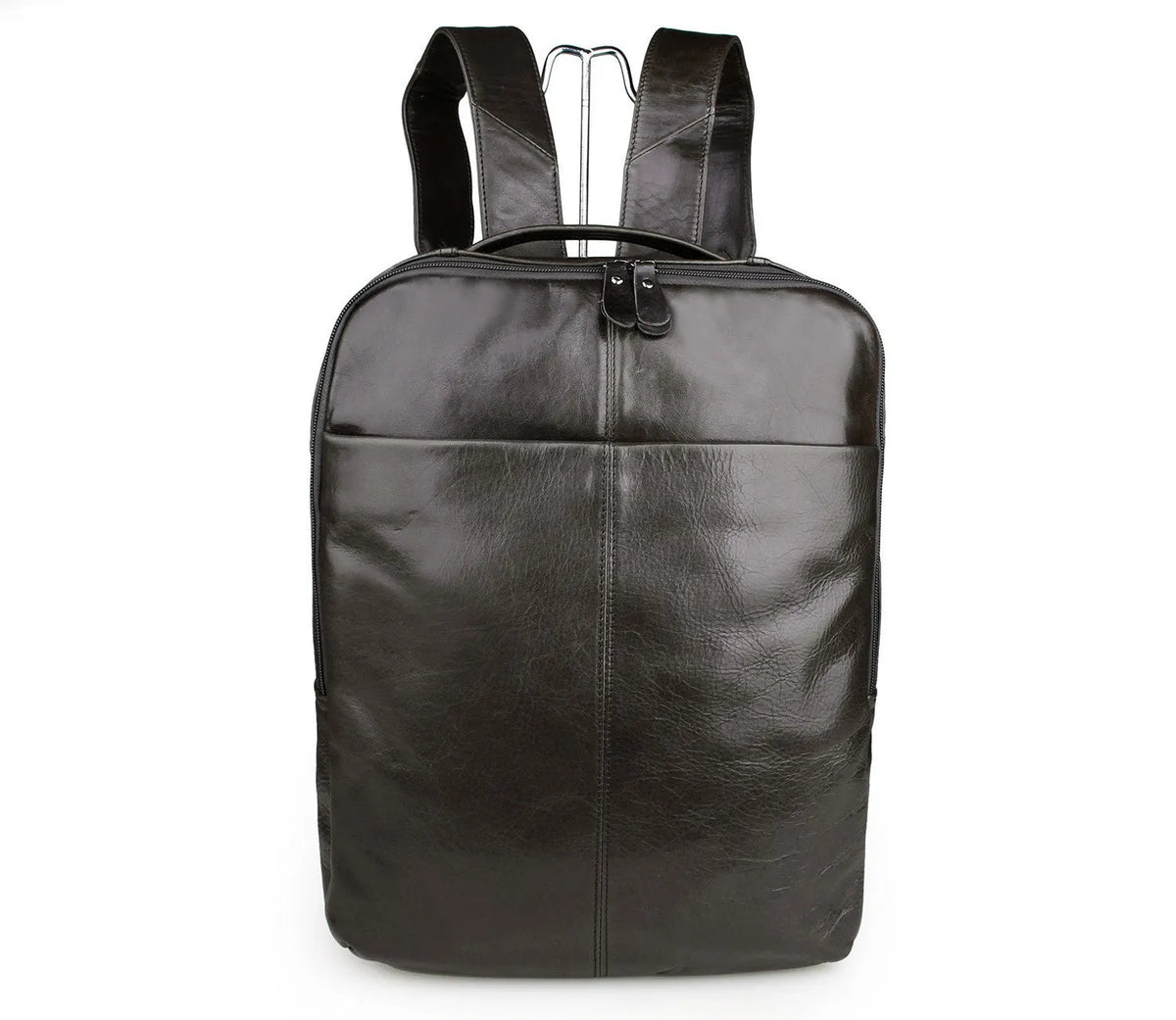 Top layer leather computer backpack for 15 inch laptop, 29cm x 11.5cm x 38cm, in brown or grey