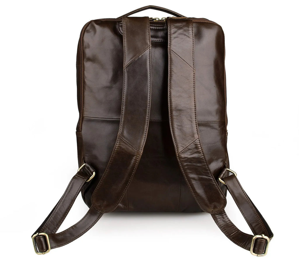 Top layer leather computer backpack for 15 inch laptop, 29cm x 11.5cm x 38cm, in brown or grey