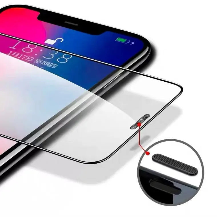 Full cover tempered glass screen protector for iPhone showing privacy, blue light, and dustproof variants.