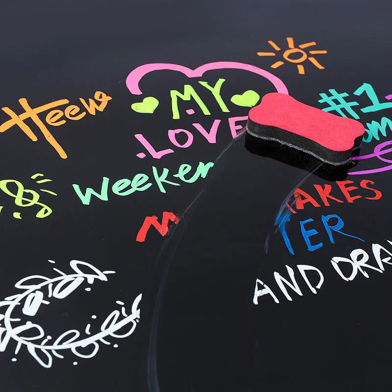 Oblique plastic electronic fluorescent board highlighter pen with a 6mm tip, shown with 8 colour refill options.
