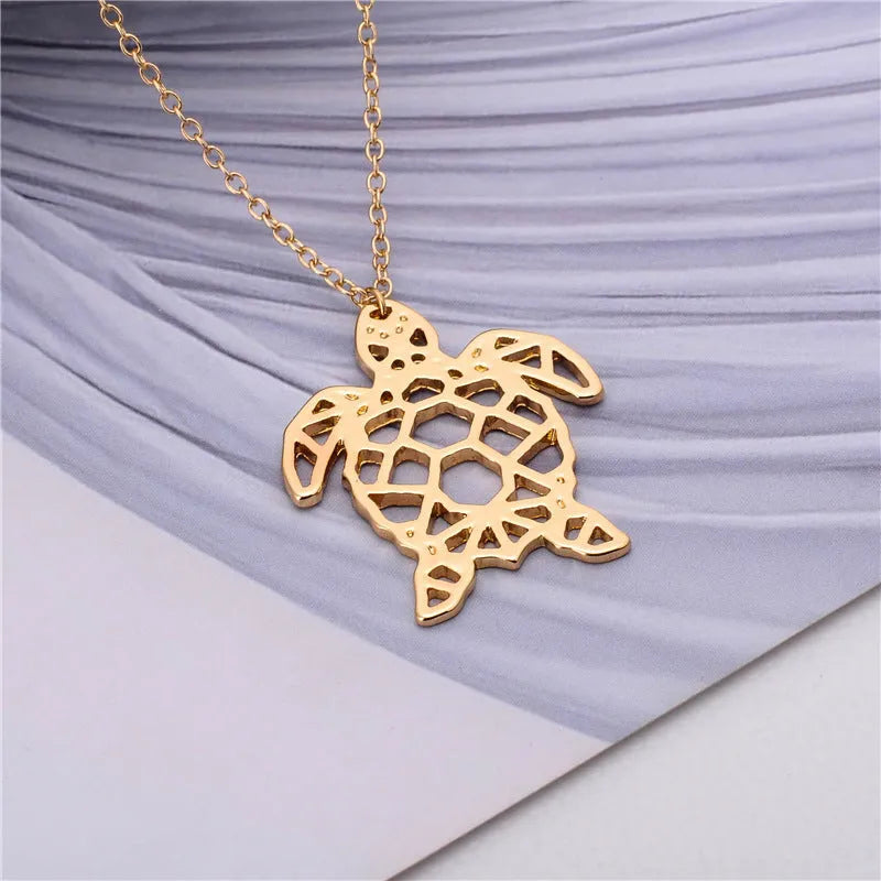 Hollow turtle pendant alloy necklace golden colour snake bone chain women jewellery