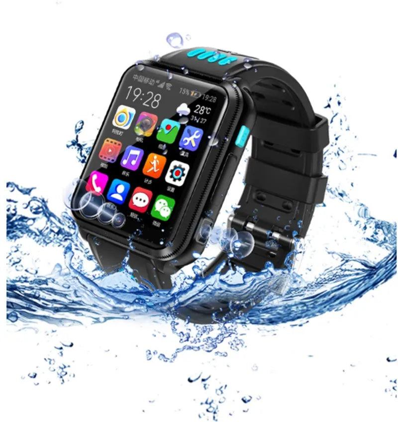 H1 children phone watch with 1.54 inch LCD screen and silicone wristband, black blue colour