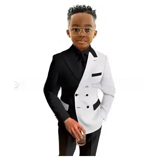 Boys' two-piece polyester suit set with jacket and trousers, spring banquet outfit, multiple colour options, sizes 3T-12T