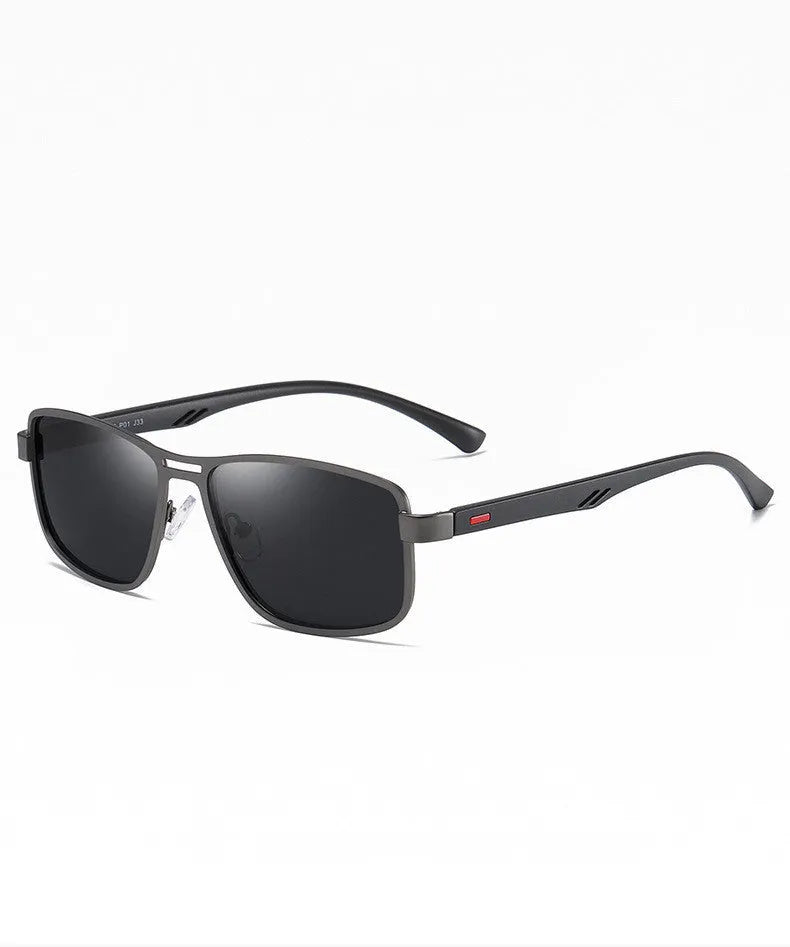 Men's polarized sunglasses with TR90 frame, TAC lenses, UV400 protection, available in black, green, gun colour, and tea.