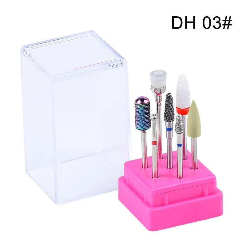 Tungsten steel nail polishing head set with 7 pieces including drill bits and brush