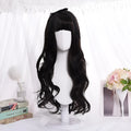 Long roll wig with air bangs in black, 68 cm length, heat resistant synthetic cosplay wig