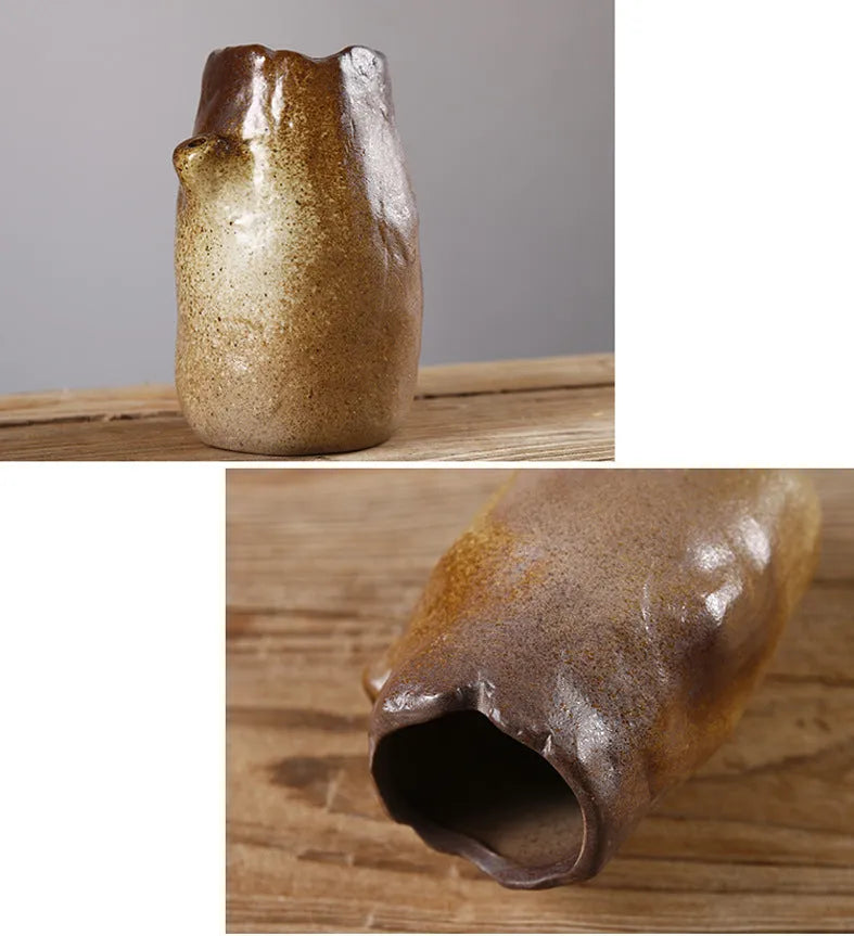 Glazed ceramic small vase in creative Japanese style as decorative ornament with six colour options