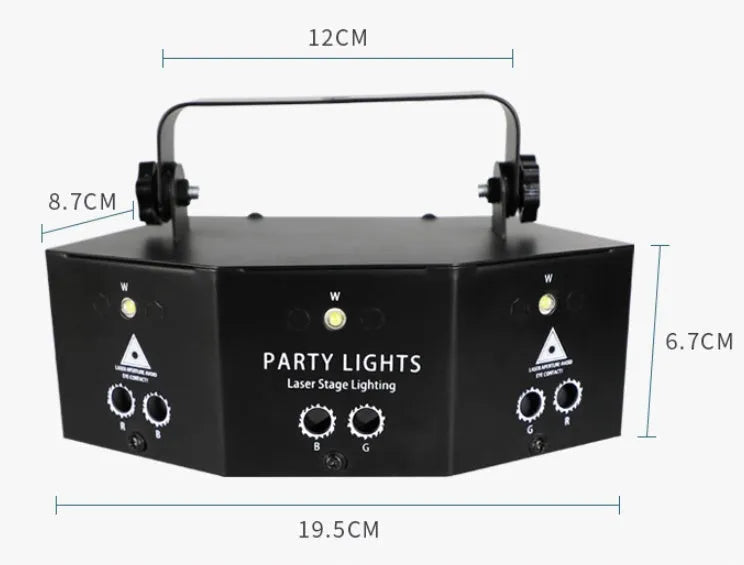 Professional nine-eye laser strobe light unit with DMX control and multi-colour laser outputs