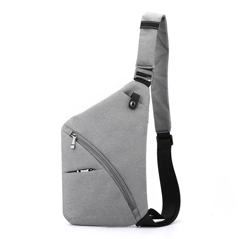 Men's oxford cloth chest bag in grey colour with left shoulder configuration