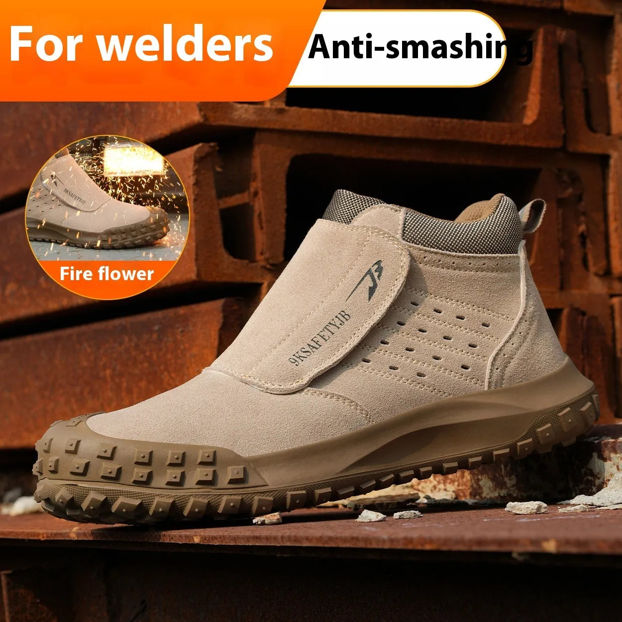 Four Seasons lightweight welder safety shoes with steel toe cap in sand colour