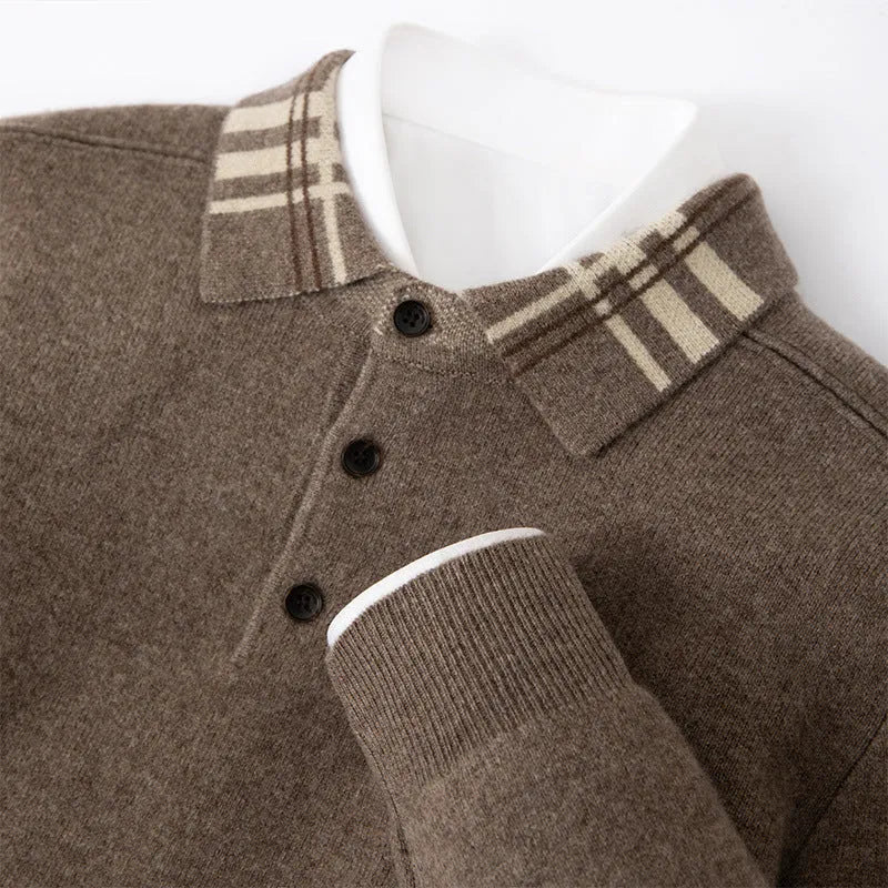 Men's gray cashmere jacquard pullover loose fit thick winter long sleeve light business top