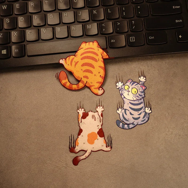 Scratch pet cat car sticker set three PVC stickers with cat design on white background