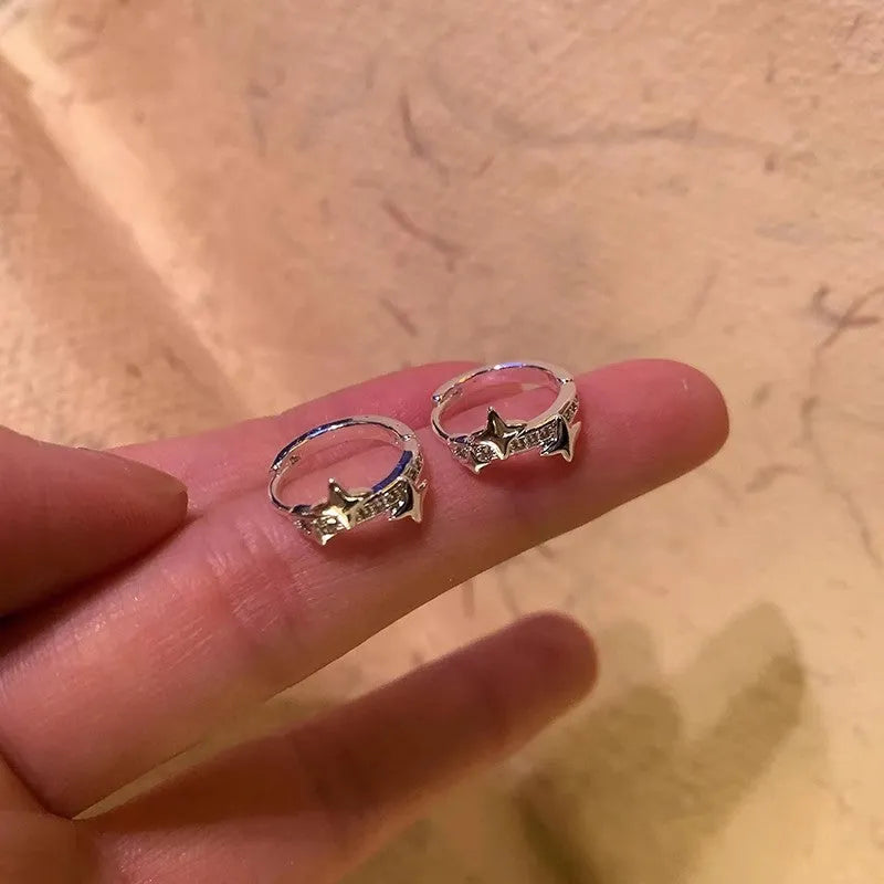 Silver electroplated alloy star earrings for women, lightweight sweet cool style jewellery