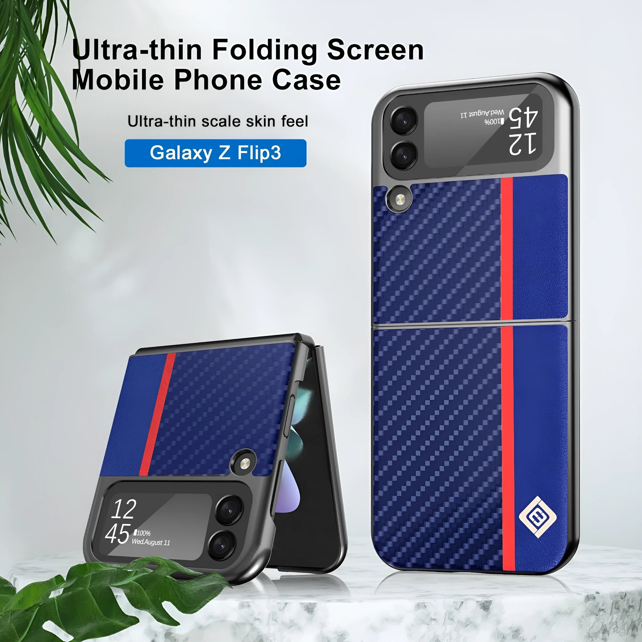 Black carbon fibre leather texture all-inclusive phone case for Samsung Z Flip 3 4 5 with anti-fall protection