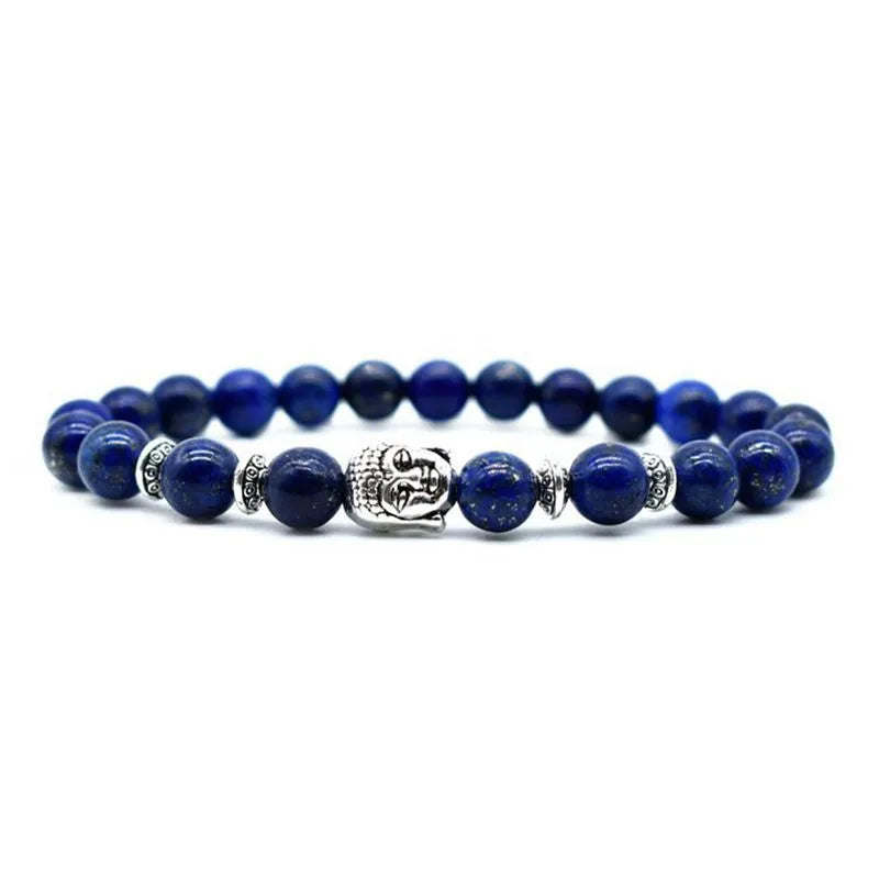 Handmade tiger eye Buddha head bracelet for men and women, 19mm diameter with detailed bead carving.