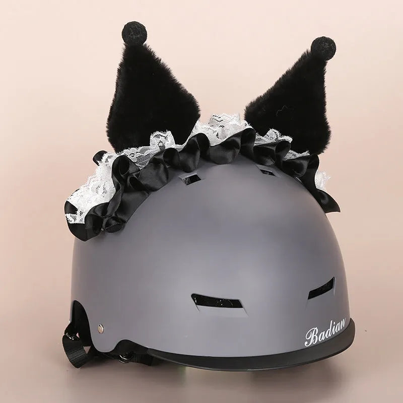 Colourful plush cartoon hat decoration sitting on top of a ski helmet